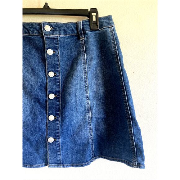 Mossimo Target Button Front Aline 90s Y2K Style Stretch Denim Blue Jean Skirt 14 - Picture 3 of 10